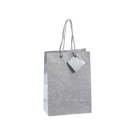 Set van 4x stuks luxe papieren giftbags/cadeau tasjes zilver met glitters 17 x 23 x 9 cm