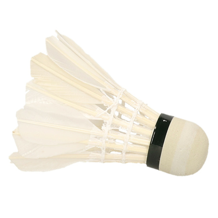 Set van 6x stuks badminton shuttles met veertjes - wit - 9 x 6 cm
