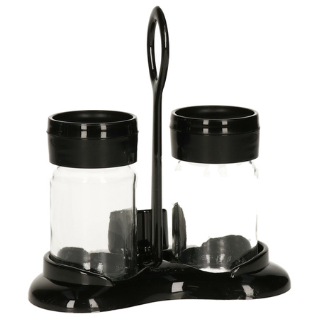 Set van peper en zout strooiers van glas zwart 15 x 16 cm