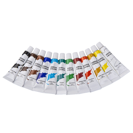 Setje acryl verf tubes - 12 kleuren met 12 ml inhoud - kinderen/volwassenen