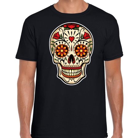 Sugar Skull t-shirt heren - zwart - Day of the Dead - punk/rock/tattoo thema