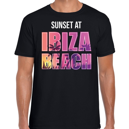Sunset beach t-shirt / shirt Sunset at Ibiza Beach zwart voor heren
