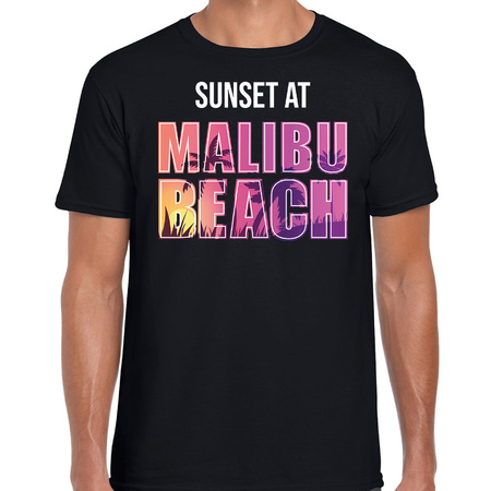 Sunset beach t-shirt / shirt Sunset at Malibu Beach zwart voor heren
