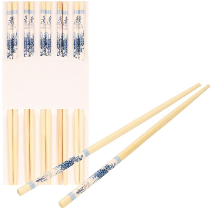 Sushi eetstokjes - 5x setjes - bamboe hout - blauwe print - 24 cm