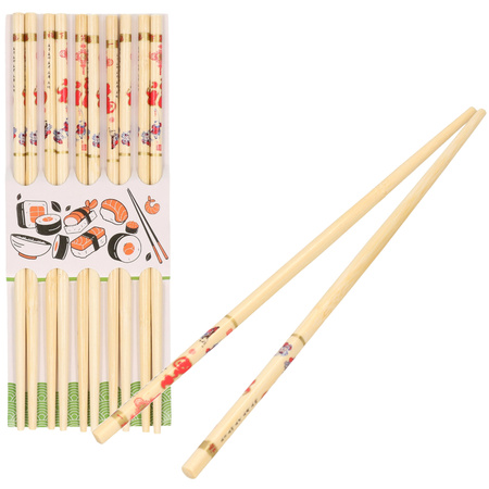 Sushi eetstokjes - 5x setjes - bamboe hout - kleurrijke print - 24 cm
