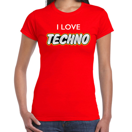 Techno party t-shirt / shirt i love techno red for women