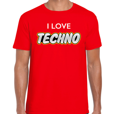 Techno party t-shirt / shirt i love techno rood voor heren