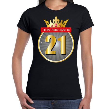 This Princess is 21 verjaardag t-shirt zwart 21 jaar voor dames