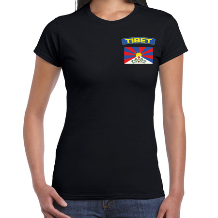 Tibet t-shirt met vlag zwart op borst voor dames