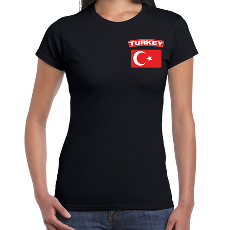 Turkey t-shirt met vlag Turkije zwart op borst voor dames