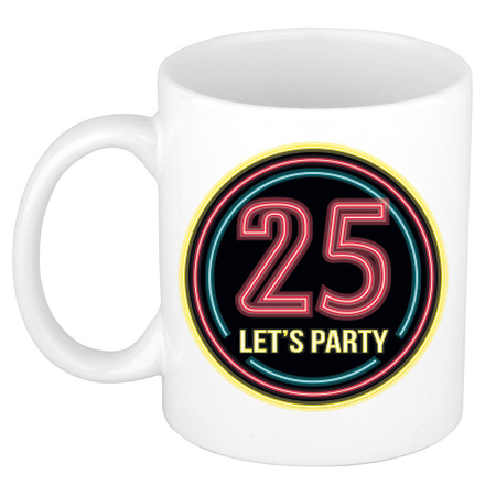 Birthday mug/cup - Lets party 25 years - neon - 300 ml - birthday present