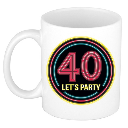 Birthday mug/cup - Lets party 40 years - neon - 300 ml - birthday present