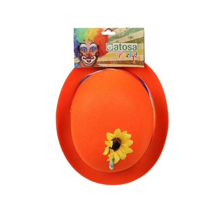 Verkleed bolhoed/clownshoedje voor volwassenen oranje met bloem