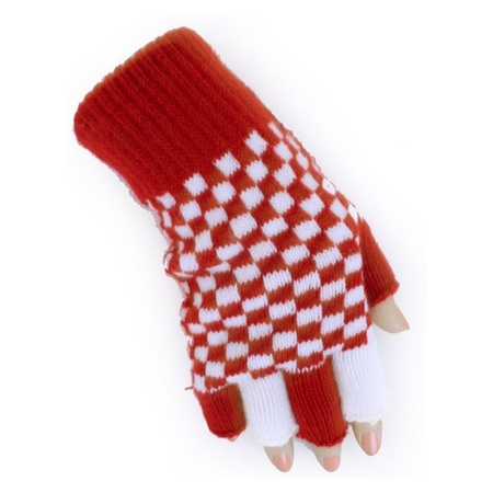 Fingerless gloves red/white checkered