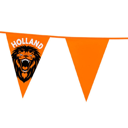 Flag line/Bunting - orange with lion - 8 meters - plastic