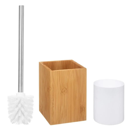 WC-/toiletborstel met houder vierkant bamboe 36,5 cm
