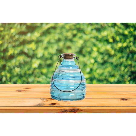 Wespenvanger/wespenval met hengsel - glas - blauw - D13 x H17 cm