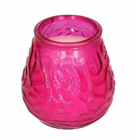 Windlicht geurkaars - roze glas - 48 branduren - citrusgeur