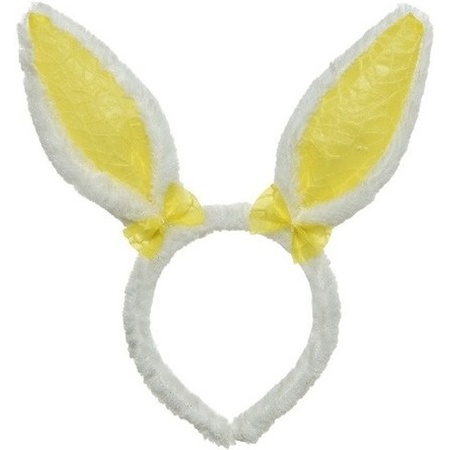 Wit/gele konijn/haas oren verkleed diadeem voor kids/volwassenen