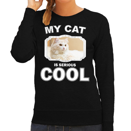 Witte kat katten sweater / trui my cat is serious cool zwart voor dames