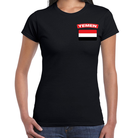 Yemen t-shirt met vlag Jemen zwart op borst voor dames
