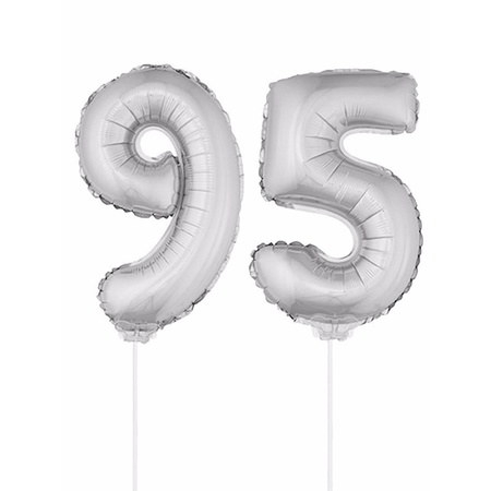 Inflatable silver foil balloon number 95 on stick