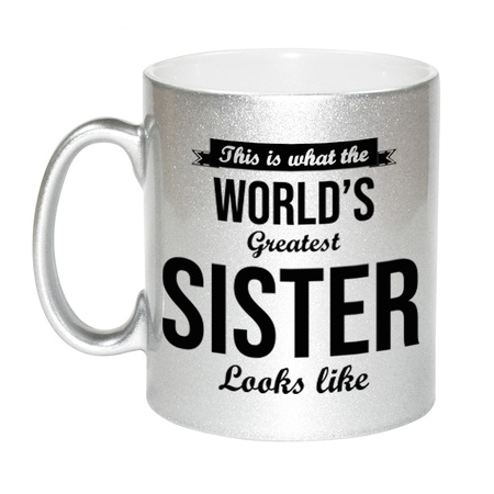 Worlds Greatest Sister gift coffee mug / tea cup silver 330 ml