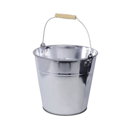 Zinken emmer/plantenpot zilver met houten handvat 10 liter
