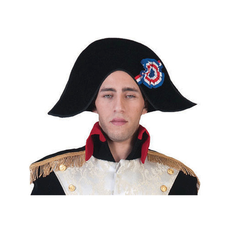 Zwarte Napoleon hoed met rozet